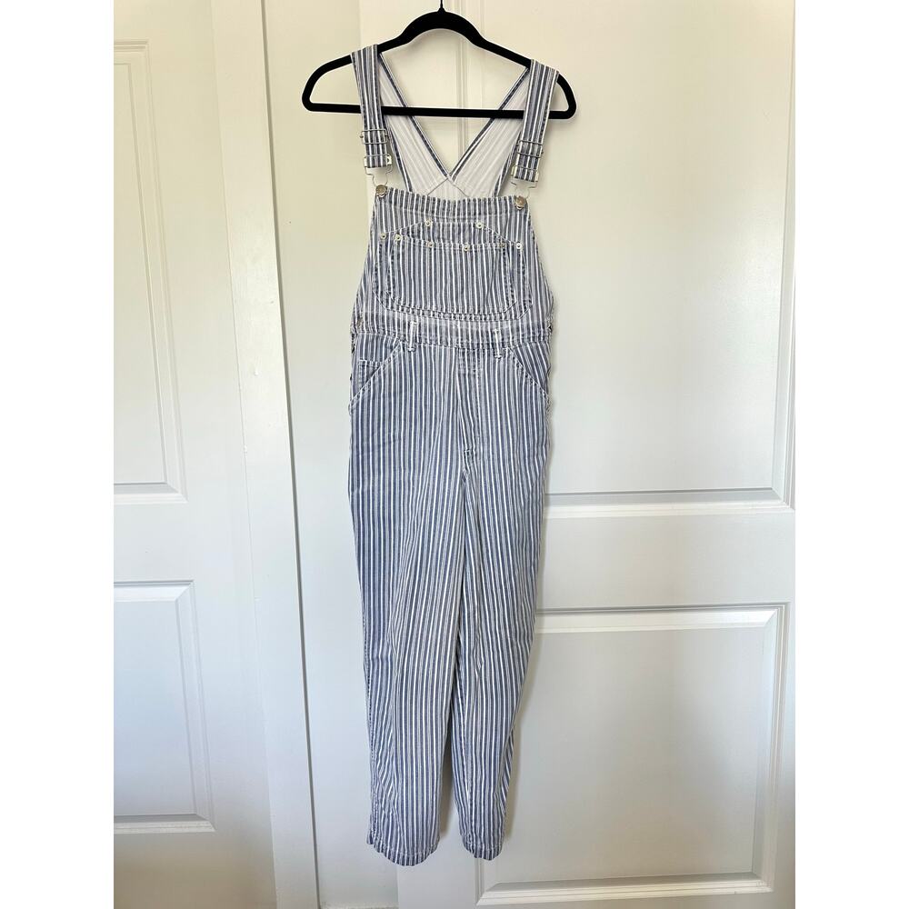 VTG Y2K Rue21 (S) Blue/White Striped Loose Fit Overalls Utility Straight Leg Fit